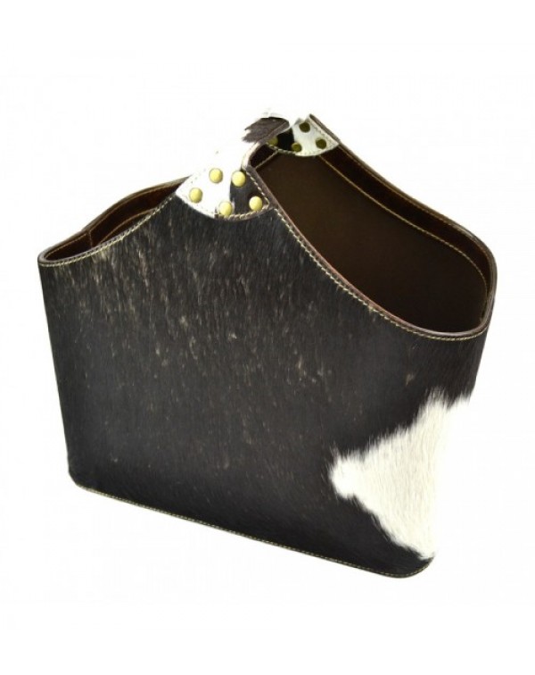 Genuine Leather Buckle Basket with Fur