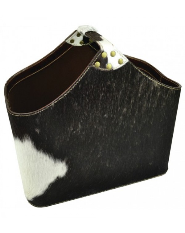 Genuine Leather Buckle Basket with Fur