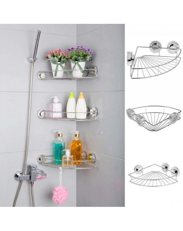 Triangle Stainless Steel Vacuum Suction Cup Kitchen Bathroom Shelf Storage