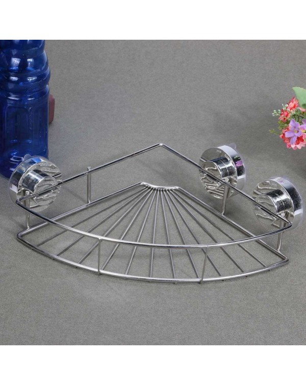 Triangle Stainless Steel Vacuum Suction Cup Kitchen Bathroom Shelf Storage